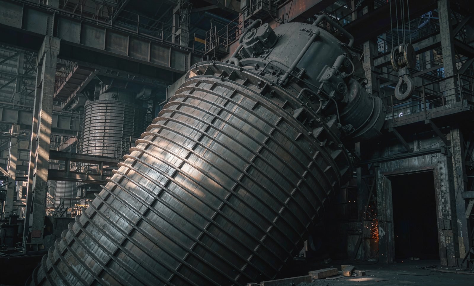 Ball mill cylinder inside the manufacturing workshop